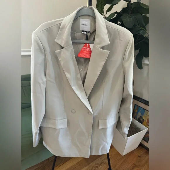 Extro&Vert Light Grey Double Breasted Women’s Oversized office Blazer Size XL - Picture 3 of 14